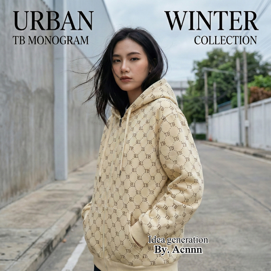 อู้ฟู่999 👑 แจ็คเก็ตฮู้ด เสื้อกันหนาว ผ้านิ่ม TB ลายปริ้นท์ Monogram สไตล์ Streetwear ไม่ตกเทรนด์ ส่