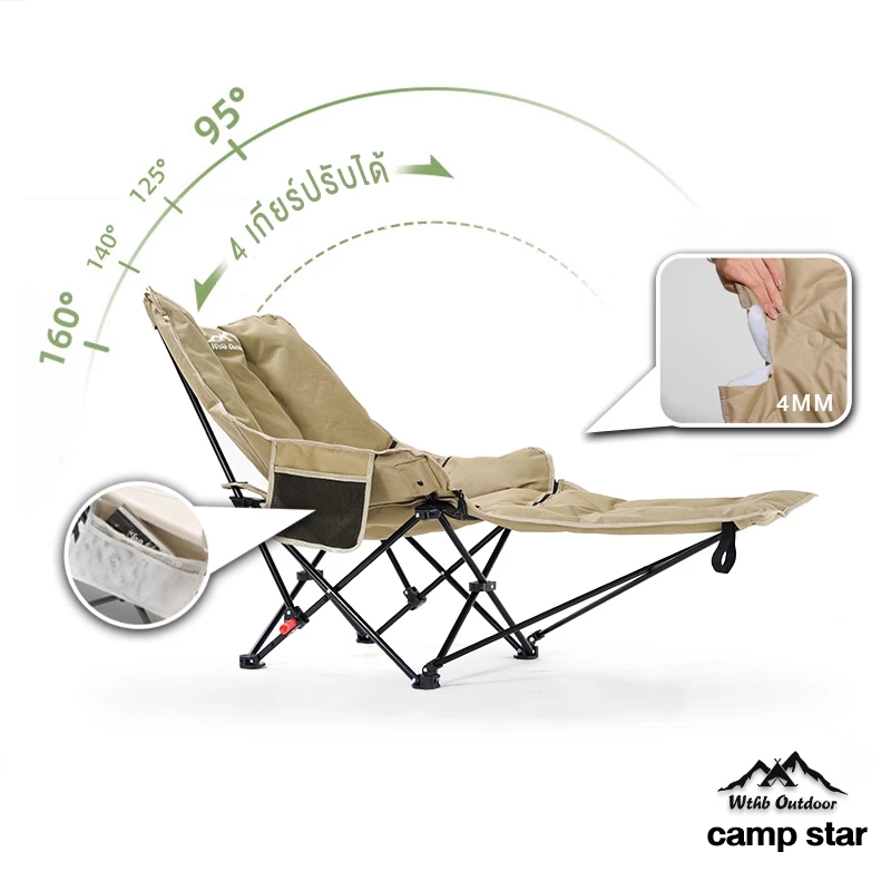 เก้าอี้แคมป์ปิ้ง ☁️เพิ่มผ้าฝ้าย☁️ เก้าอี้สนามเดินป่า กลางแจ้ง รับน้ำหนักได้ 300kg เนื้อผ้าใบOxford - รูปที่ 2