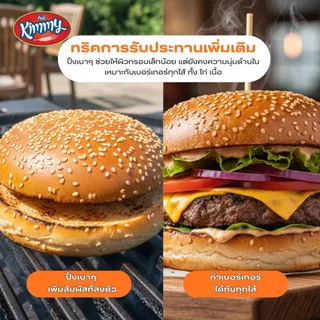 Kimmy ขนมปังเบอร์เกอร์โรยงา ฮาลาล ขนาด 55 ก. Burger bun 1 ลัง 6 แพ็ก ได้ทั้งหมด 36 ลูก