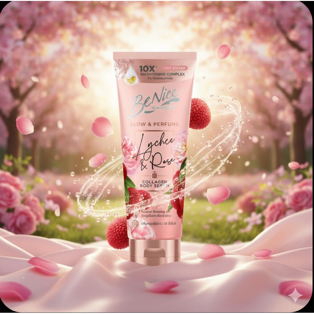 BeNice Glow & Perfume Collagen Body Serum (สูตร Lychee & Rose)