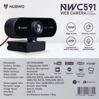 Nubwo NWC590 WebCamra Auto Focus QHD 2K กล้องเว็บแคม ติดตั้งง่าย ใช้งานสะดวก