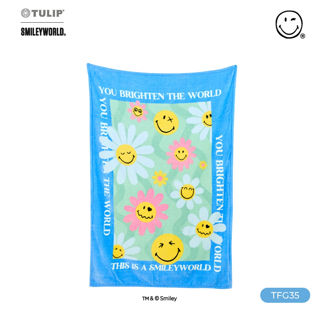 TULIP Fleece SmileyWorld ผ้าห่มขนแกะเทียม TFG35 สไมลีย์เวิลด์ ลิขสิทธิ์แท้ ผ้าห่มฟลีซ หนานุ่ม Smiley World