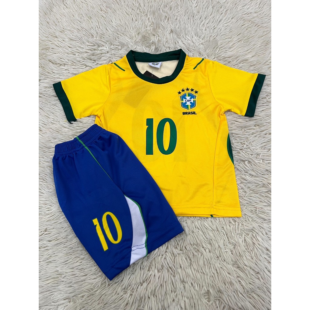 เสื้อบอลเด็ก ทีมบารซิลเบอร์10ชื่อเนย์มาร์ปี2026ใหม่ล่าสุด เสื้อ+กางเกง