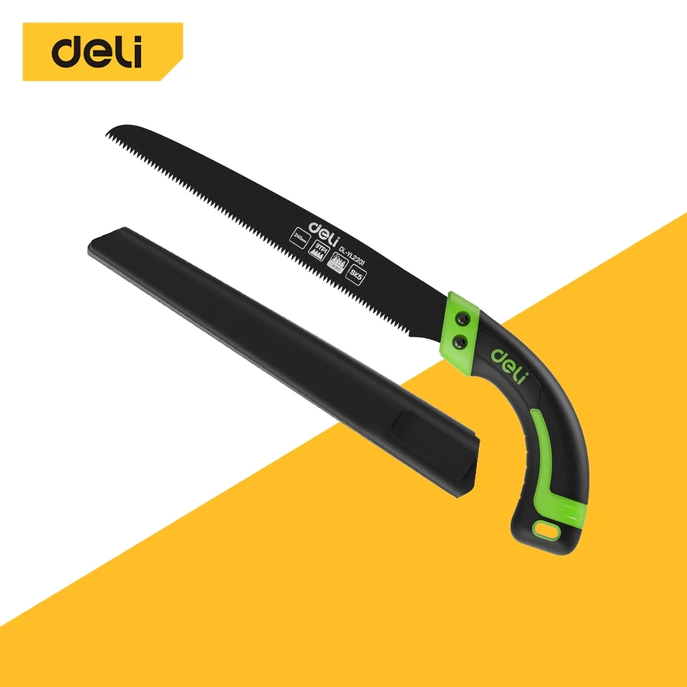 Deli เลื่อยตัดกิ่งไม้ เลื่อยโค้งตัดกิ่งไม้ SK5 ไม่เป็นสนิม พร้อมปลอก ด้ามกันลื่น Pruning Saw