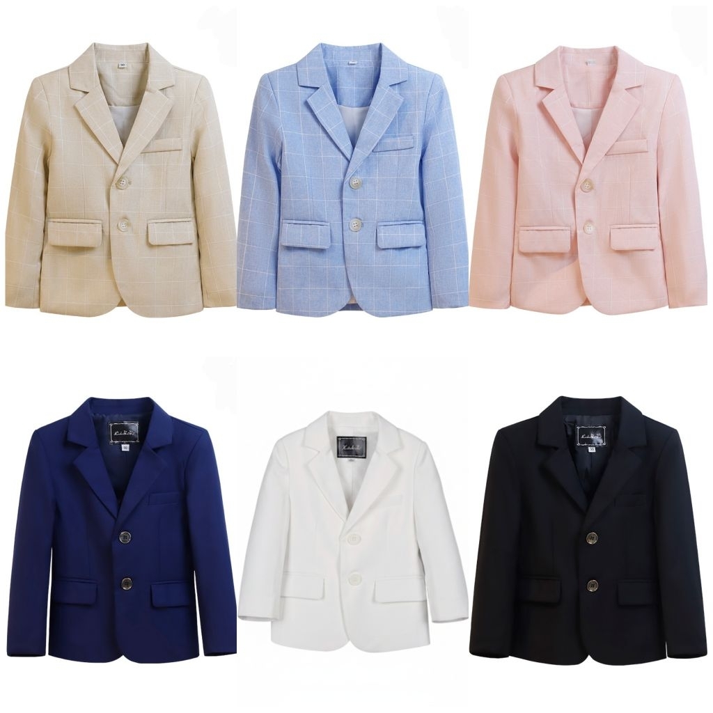 เสื้อสูทเด็กชาย สูทสีพื้น สูทลายตาราง พร้อมส่งจากไทย