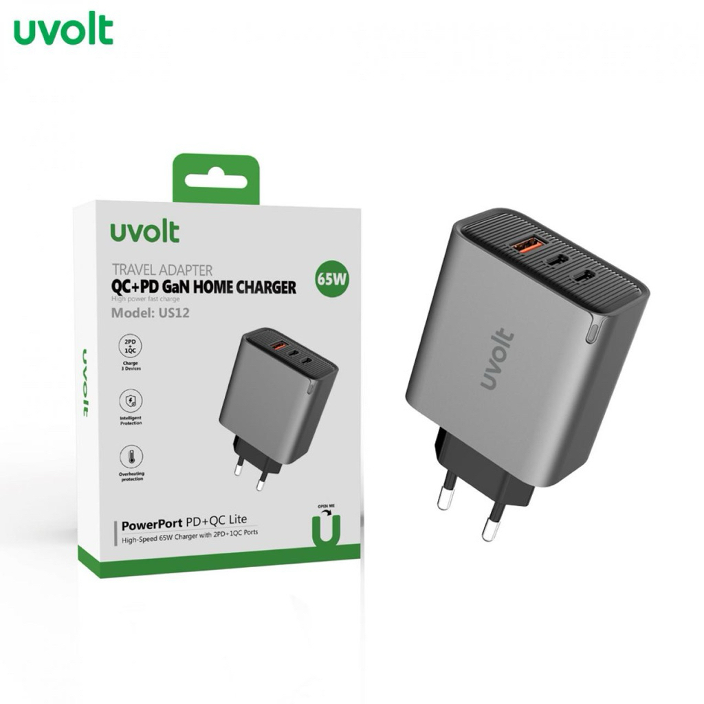 อแดปเตอร์ หัวชาร์จ PD102AC : Uvolt Adaptor PD65W 3 Port [C1/C2/A] Model:PD-102AC ประกัน 6 เดือน