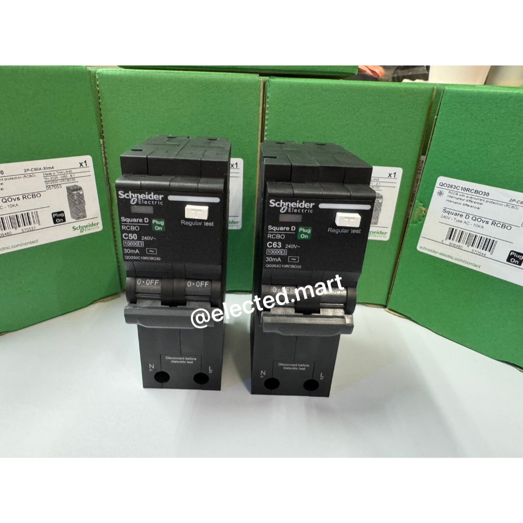 Schneider ของแท้ พร้อมจัดส่ง 100% เมนท์เบรคเกอร์กันดูด RCBO 2P 32A 50A 63A ใช้กันดูดกับตู้ คอมซูเมอร