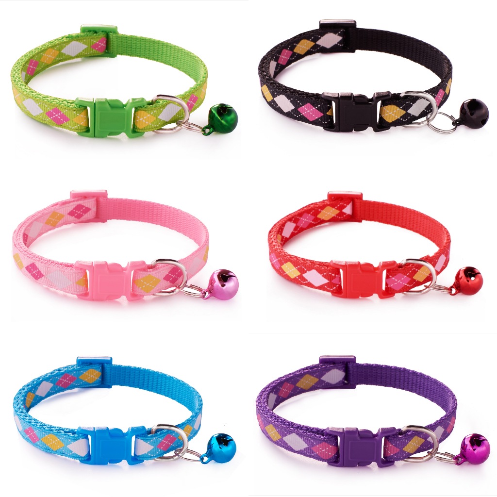 AL-1322 ปลอกคอสัตว์เลี้ยง สุนัข แมว มีกระดิ่ง bell collar 6 สี ปรับขนาดได้ (ลายสามเหลี่ยม) พร้อมส่ง