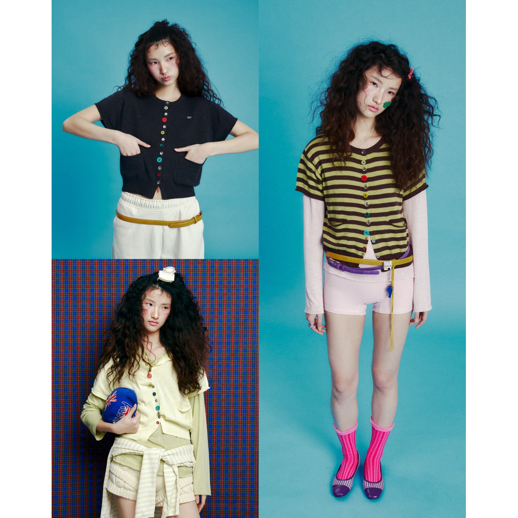 เสื้อคาดิแกนแขนสั้น Bonbons Short-sleeve knit