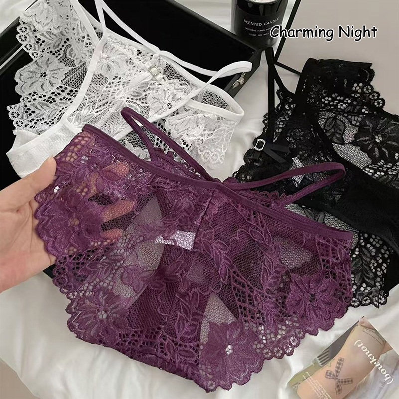 ❤️Charming Night❤️เดทสุดโรแมนติก panty กางเกงในลูกไม้ โบว์ประดับ คุณภาพสูง ดีไซน์กลวง ปลอบโยน ส่งไวจากไทย