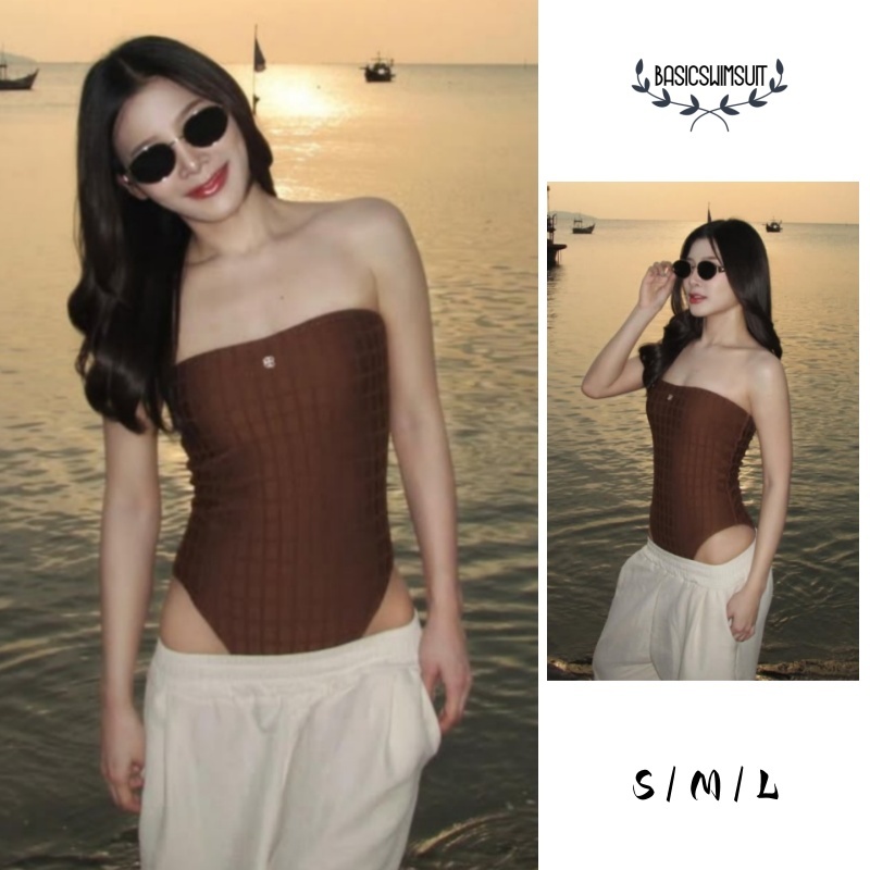 Basic swimsuit ชุดไปทะเล บิกินี่ เซ็กซี่ สีน้ำตาลกาแฟ ins สไตล์เกาหลี จัดส่งรวดเร็ว