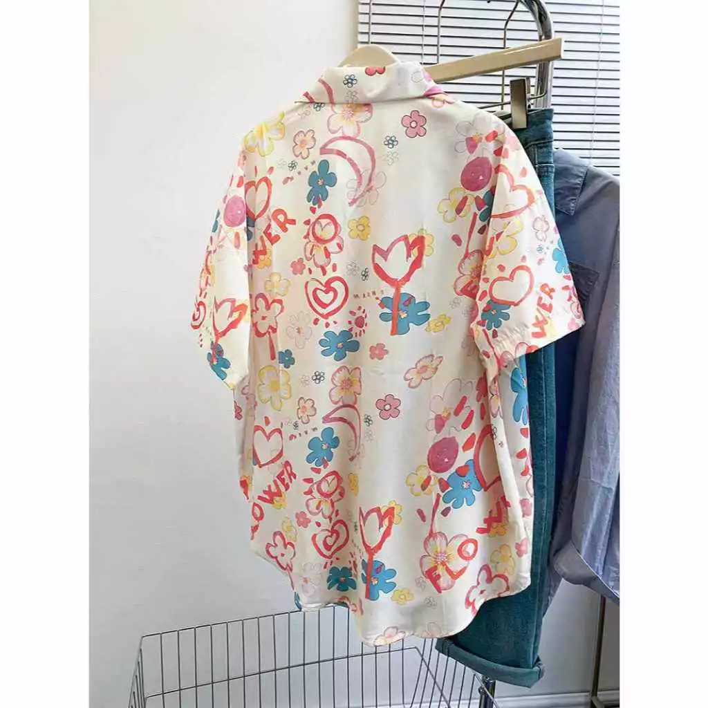 berylstore เสื้อลายดอกสงกราน แขนสั้น คอวี สไตล์ฮาวาย thumbnail 8