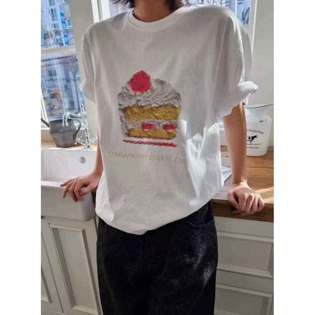 8884# เสื้อยืดคอกลมแขนสั้น สกรีนลายช่วงอก เนื้อผ้าดี ใส่สบาย  TAG:WG.WE 🇰🇷 - รูปที่ 5