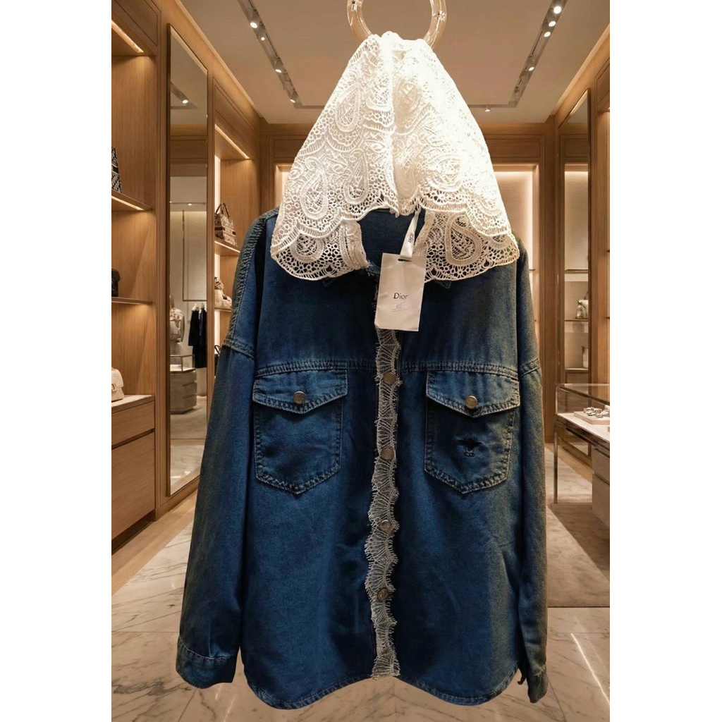 เสื้อคลุมยีนส์ฮู้ดลูกไม้แยกฮู้ดผ้านิ่มไม่หนามากผ้ายีนส์ฟอกสีสวยมาก