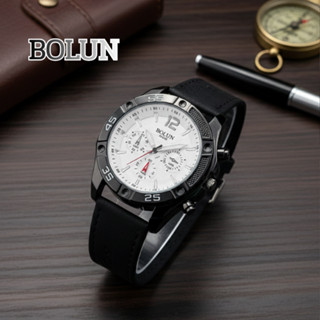 BOLUN นาฬิกาผู้ชายสายหนัง ดีไซน์หน้าปัด3วง พร้อมส่ง