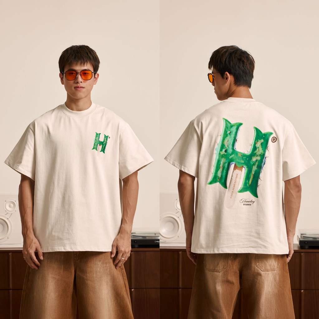 HOMEBOY เสื้อOVERSIZE  HB.CACTUS.ICECREAM   คอตตอน100% ใส่ได้ทุกวัน