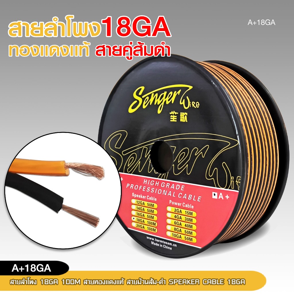 98autoshopSENGER(1M )สายลำโพงทองแดงแท้ 0.75sq สำหรับเป็นสายลำโพงเสียงกลาง แยกชิ้น แกนร่วม ราคาต่อ1เมตร