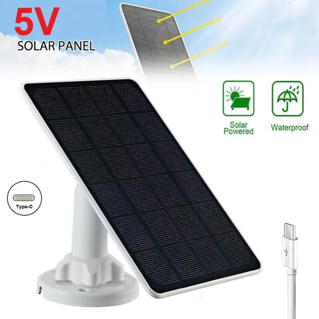 แผงโซลาร์เซลล์ 5V 5W สำหรับกล้อง CCTV กลางแจ้ง Type-C พร้อมขาตั้งปรับ 360° กันน้ำ IP65