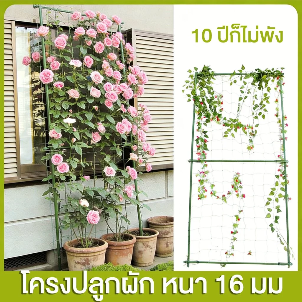 【10 ปีก็ไม่พัง】กระกางต้นไม้ ค้ำ เสาไม้เลื้อย+ตาข่ายเลือย ซุ้มเลื้โครงปลูกผัก หนา เสามะเขือเทศความหนา16มม แข็งแรง ทนทาน