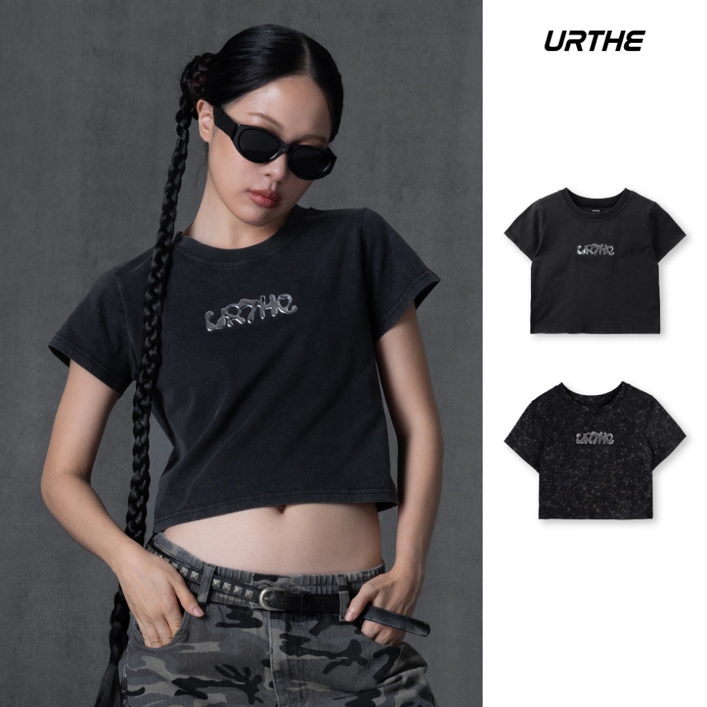 URTHE - เสื้อครอป แขนสั้น รุ่น CONSCIOUSNESS FADED BABY TEE