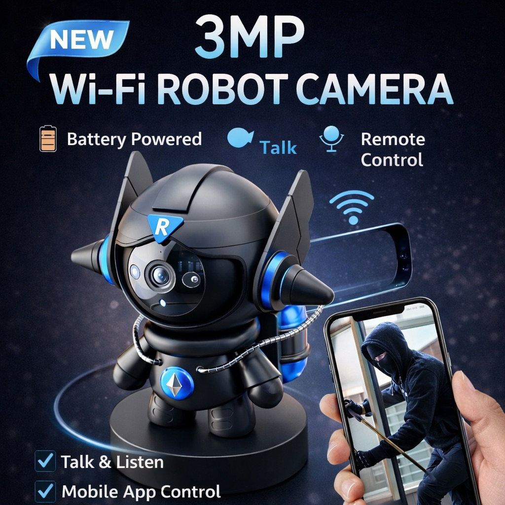 กล้องวงจรปิด WIFI คุณภาพสูง 5MP หุ่นยนต์มีแบตเตอรี่ในตัว กล้องเลี้ยงเด็ก กล้องเลี้ยงแมว พูดคุยกันได้