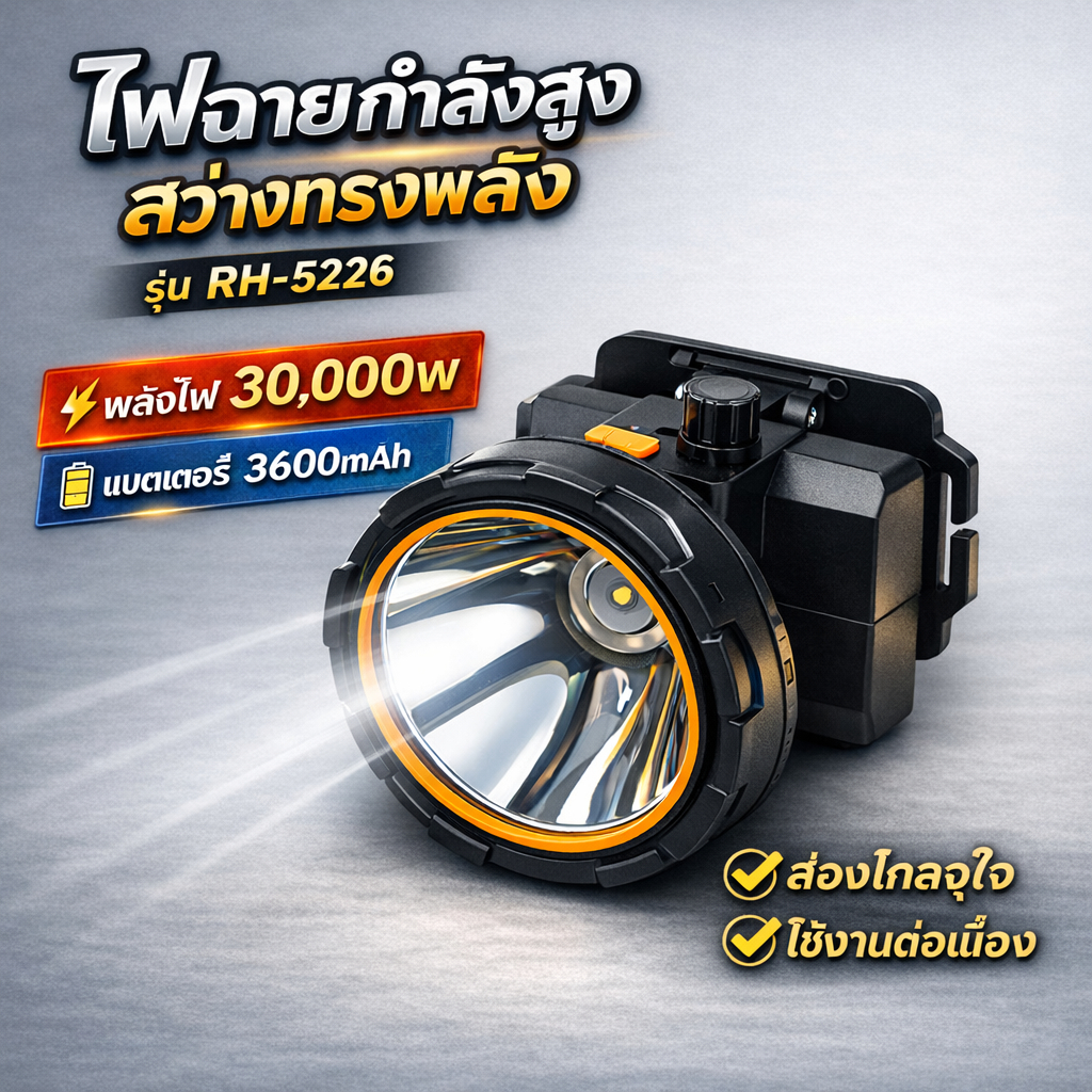 ไฟฉายแรงสูง RH-5226 ไฟส่องไกล แสงขาว/แสงเหลือง ชาร์จ Type-C ปรับซูมได้ แบต 3600mAh