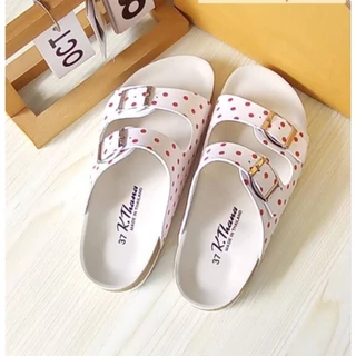 KTHANA รองเท้าแตะลายจุด polka dot รุ่น 2 เข็มขัด พื้นสไตล์วิเทจ 34-44 **หน้าเท้าเรียว แบนแนะนำลด 1ไซส์**