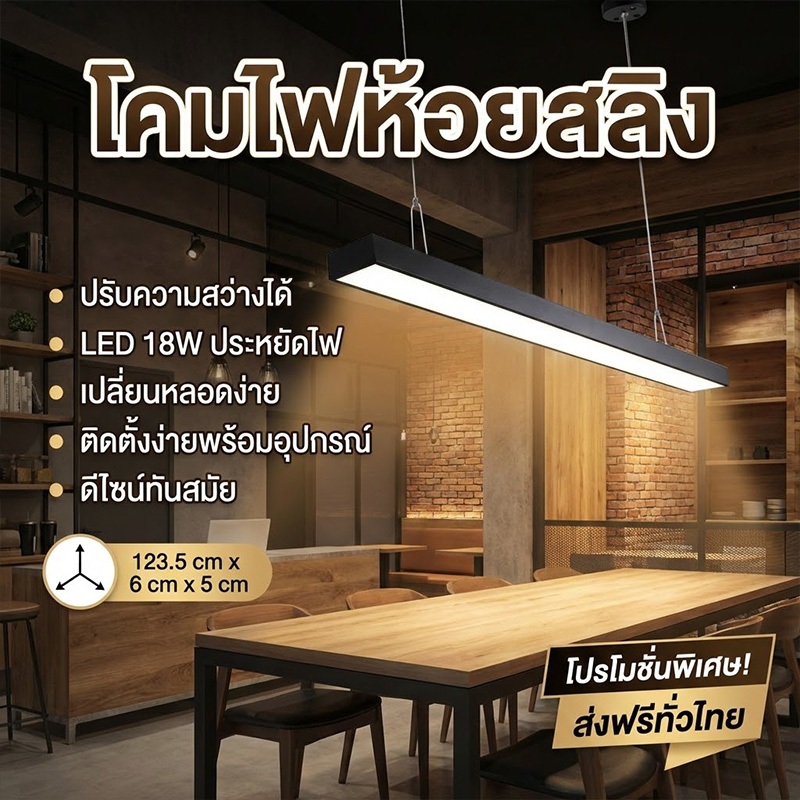โคมไฟห้อย LED Office 36W มาตรฐาน มอก | แถมฟรีหลอด+ชุดสลิงแขวน | ตั้งโต๊ะหรือแขวน T Bar/ฝ้าได้ | ต่อต