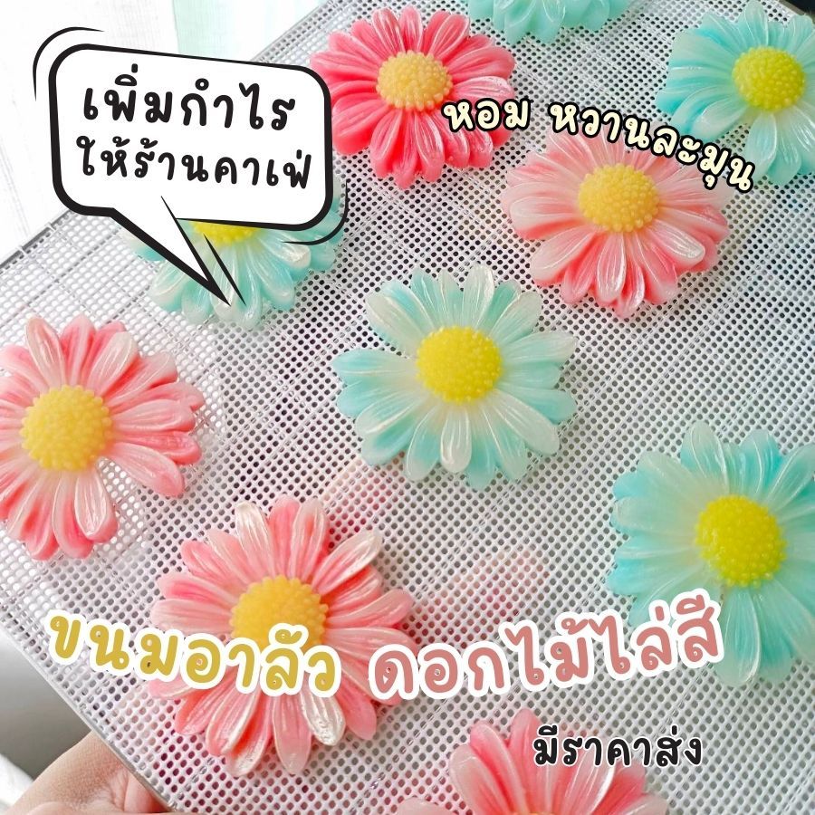 [2 ชิ้น]ขนมอาลัวดอกไม้ KHANOM ALUA / Thai dessert  สูตรหวานน้อย ของขวัญ ของแจก