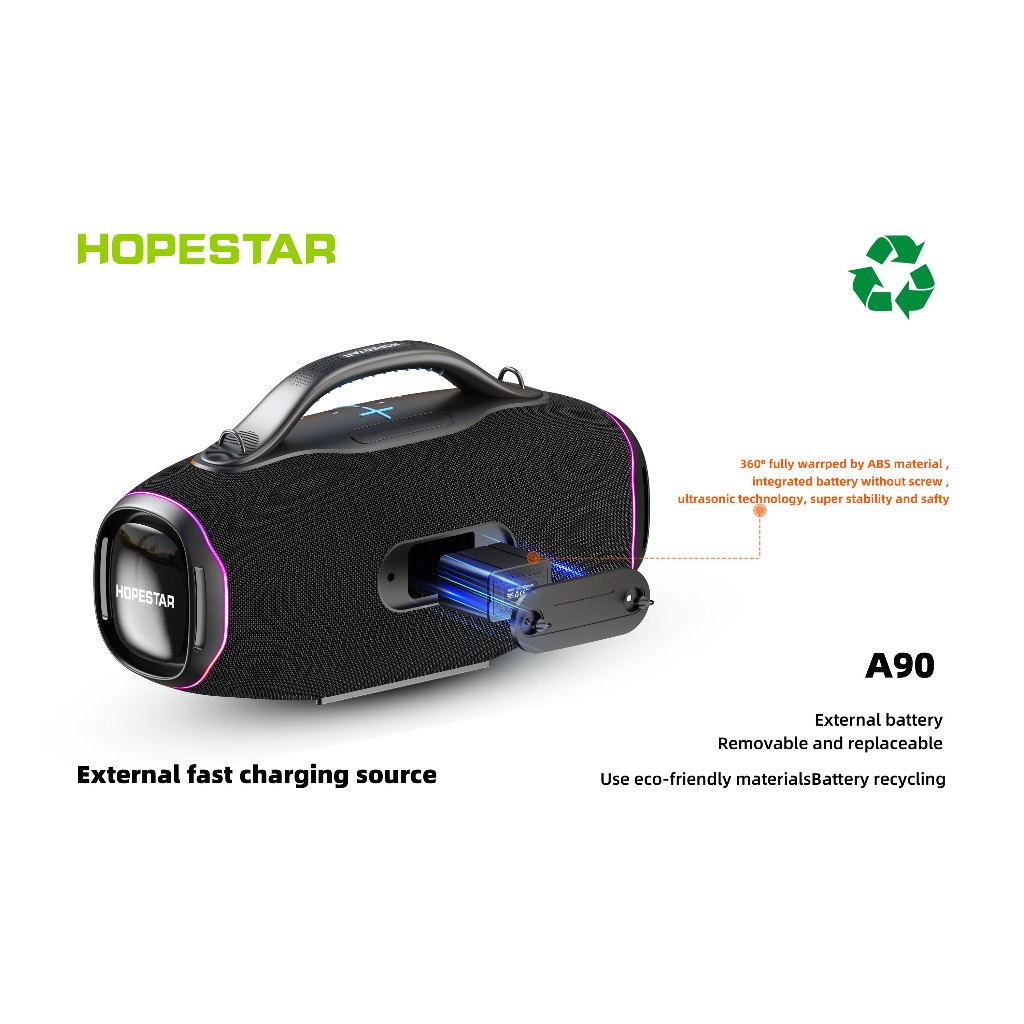 [ผ่อน0%]HOPESTAR A90 Pro 700W ลำโพงบลูทูธ BT5.4 กันน้ำ IPX6 แบตถอดได้ 36000mAh + ไมค์ไร้สาย สีดำ