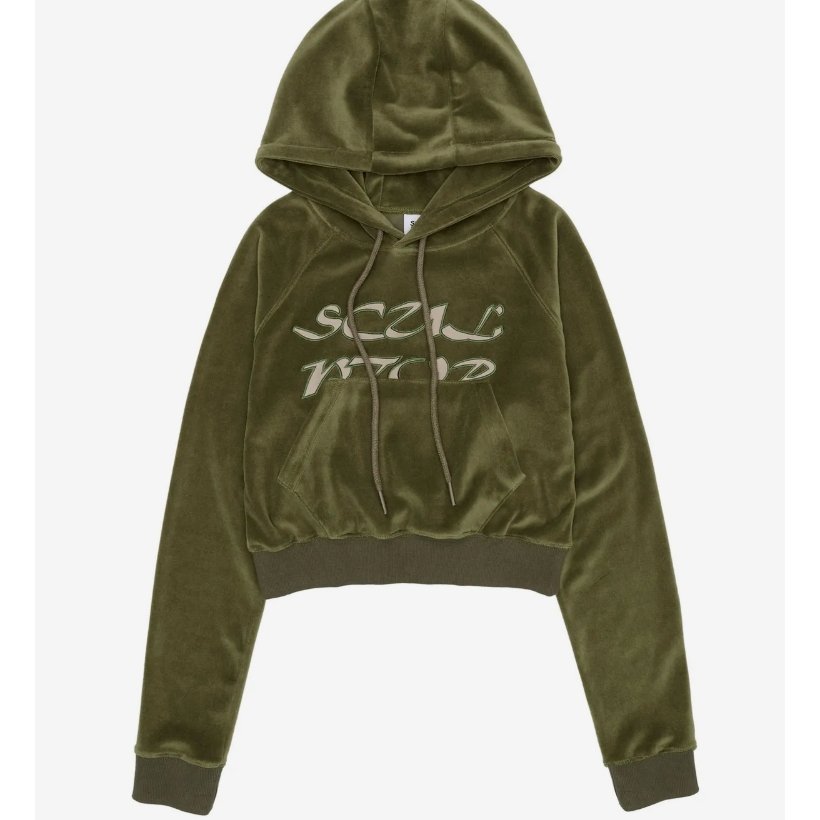 Sculptor Velour Applique Crop Hoodie (Sage)