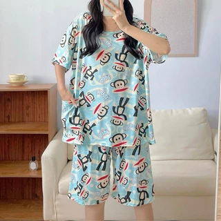 ชุดนอนสตรี 6XL เสื้อแขนสั้น+กางเกงขาสั้น ลายน่ารัก ผ้าซาเปนเนส AP พร้อมส่งค่ะ