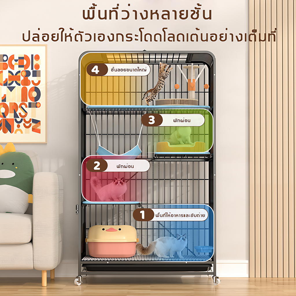 🐈Petorldog กรงแมว กรงแมวขนาดใหญ่ 2/3/4ชั้น คอนโดแมว กรงแมวคอนโด มีชั้นลอยพร้อมบันได แผ่นเหล็กเสริมแรง - รูปที่ 2