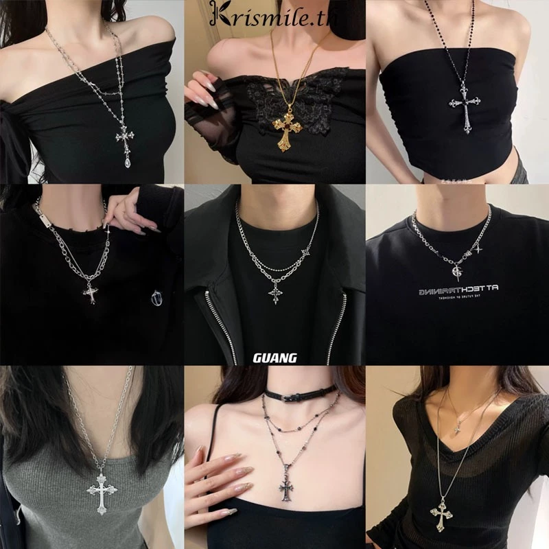 COD-ในไทย💖สร้อยกางเขน ฮิปฮอปโกธิควินเทจ Insสไตล์เกาหลีโซ่ไหปลาร้า สําหรับผู้หญิงและผู้ชาย เครื่องประดับแฟชั่น-Kri