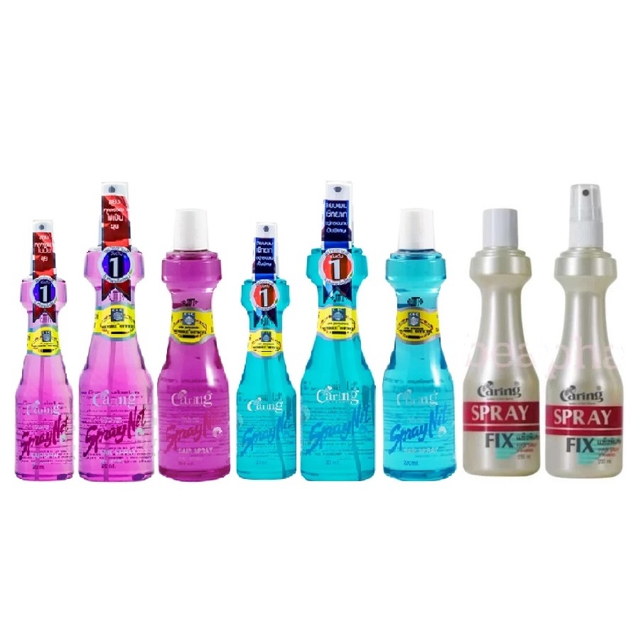 สเปรย์ น้ำ ฉีด ผม แคริ่ง เนท ฟิกซ์ เนต ฟิก Caring Hair Spray Net Fix ขวด เติม รีฟิล ฟ้า ม่วง ชมพู แดง จัด แต่ง ทรง