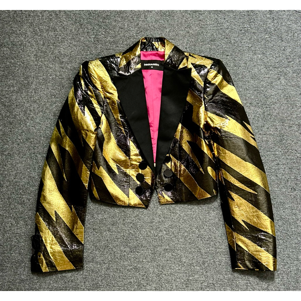 poly silk blend black gold crop jacket made in italy
