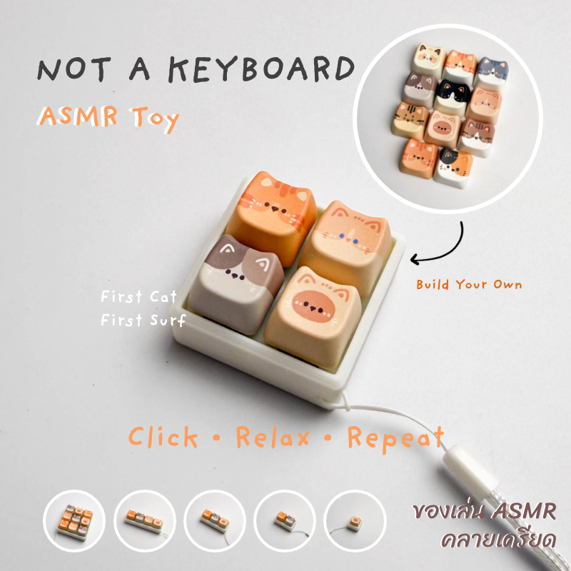 ของตกแต่งโต๊ะทรงคีย์บอร์ด ลายแมวน่ารัก ASMR ของเล่นคลายเครียด เสียงกดเพราะ