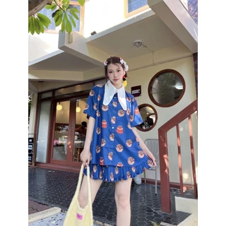 Longdopaws : Joy set ชุดเซ็ท2ชิ้น คอปกบันนี่+กระโปรงกางเกงอัพลีท อัดพลีทในนอก