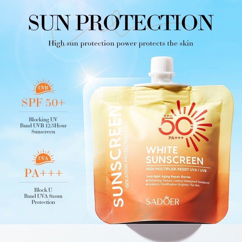 ครีมกันแดด SPF50+ กันแดด 30 กรัม SADOER ป้องกันรังสีอัลตราไวโอเลต ไม่เหนียวเหนอะหนะ
