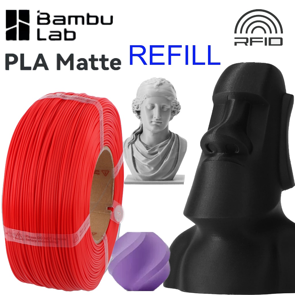 Bambu Lab REFILL PLA Matte ด้าน มีความเหนียวสูง ลอกออกง่าย ความเร็วสูงและพิมพ์ง่าย  RFID