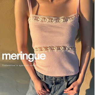 Sistersfabric - Meringue top สายเดี่ยวดีเทลตกเเต่งลูกไม้ผ้าร่องยืดได้