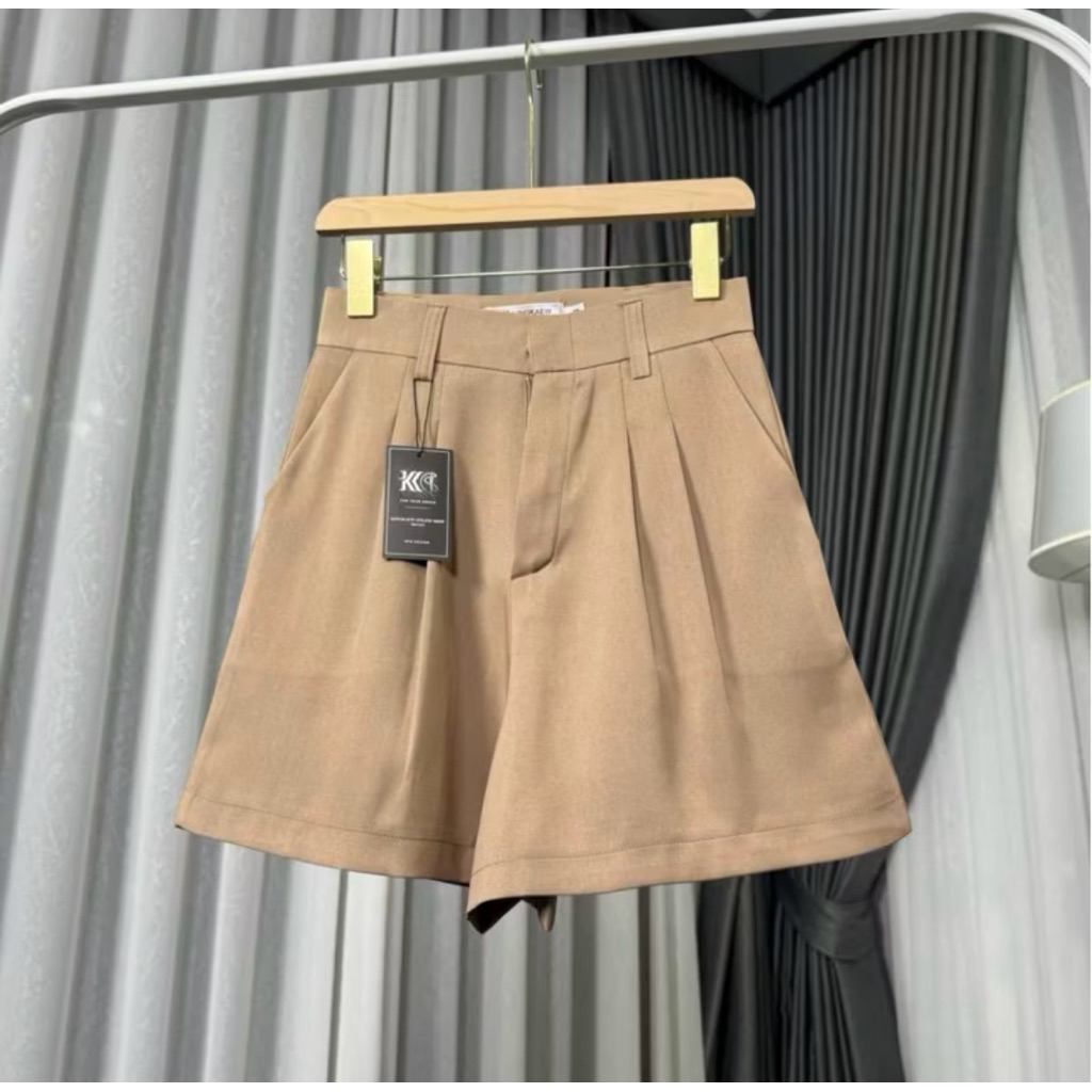[ป]ขาสั้นเอวสูงทรงบาบี้จีบคู่ผ้าZARA