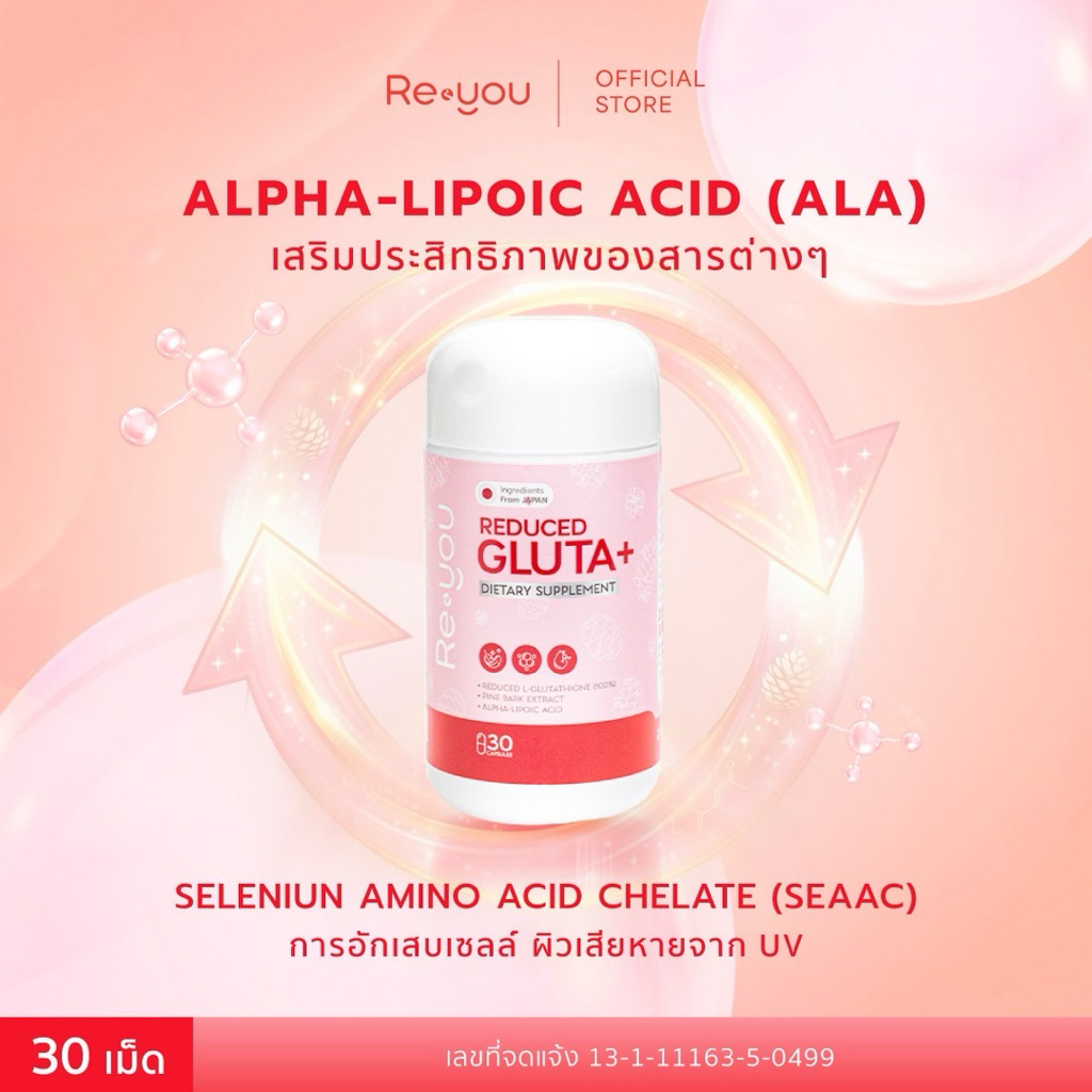 ( 2 กระปุก )รีดิวส์ กลูต้าพลัส กลูต้าผิวขาว (1 กระปุก มี 30 CAPSULES)