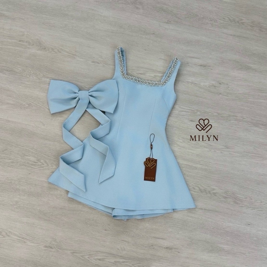 MILYN มินิเดรสตัวเดรสแขนกุดกระโปรงทรงพลิ้วสวย-สีฟ้า - รูปที่ 3