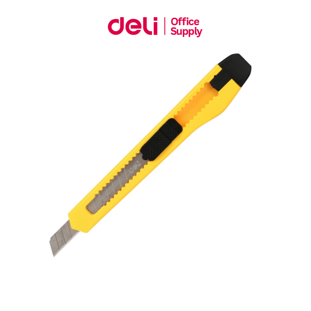Deli คัตเตอร์ มีดคัตเตอร์ ใบมีดคม ทนทาน มีฝาปิดท้าย ไม่เป็นสนิม เปลี่ยนใบมีดได้ อเนกประสงค์ Cutter