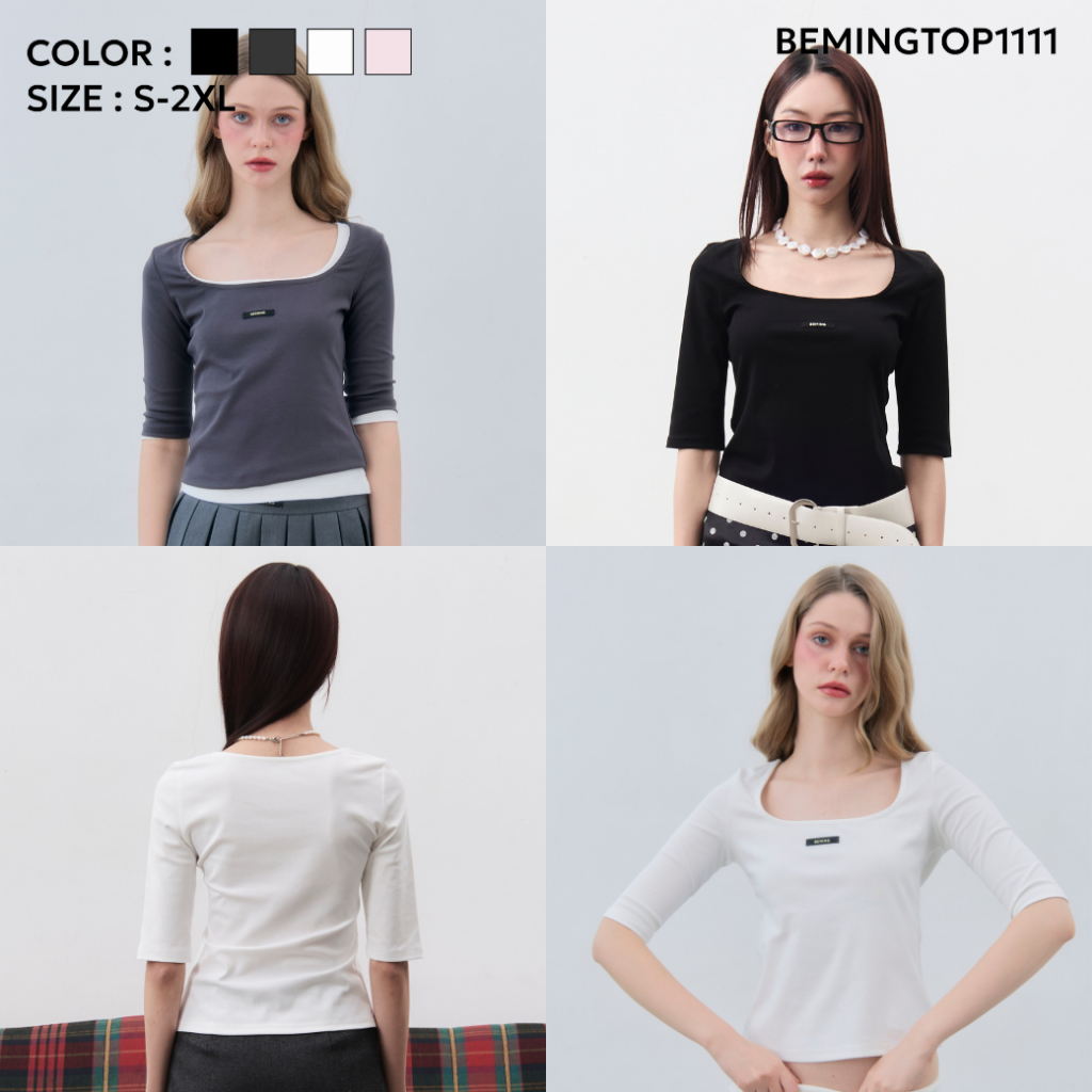 Bemingtop1111(S-2XL)-velvet angle tee - เสื้อขนสามส่วนแมตช์ง่ายในหลายโอกาส