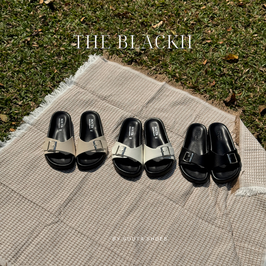 The Blackii Sandals  - Souta.shoes รองเท้าแตะแบบสวม พื้นนิ่ม รุ่นพื้นดำ รูปที่ 4
