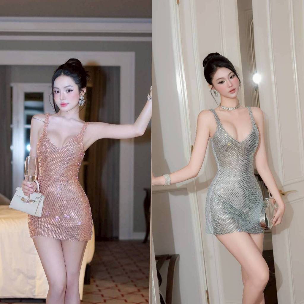 TBB BRAND : Material Stone Diamonds Dress มินิเดรสเพชรคริสตัล premium material