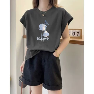 เสื้อแขนกุดลําลองทรงหลวมสไตล์เกาหลี สกรีนพิมพ์ลาย oversize เสื้อผ้าสาวอวบแฟชั่นฤดูร้อนใหม่ เสื้อยืดสวยๆผู้หญิงกําลังฮิต