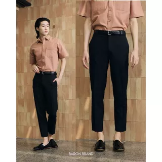 [New] BARON Premium Common Pants กางเกงขายาวสแลคขากระบอกเล็กเอวสูง มีหูเข็มขัด กระเป๋าหลัง
